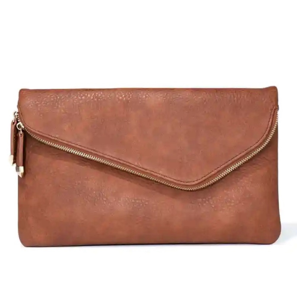 STELLA CROSSBODY ENVELOPE ZIP CLUTCH - TAN